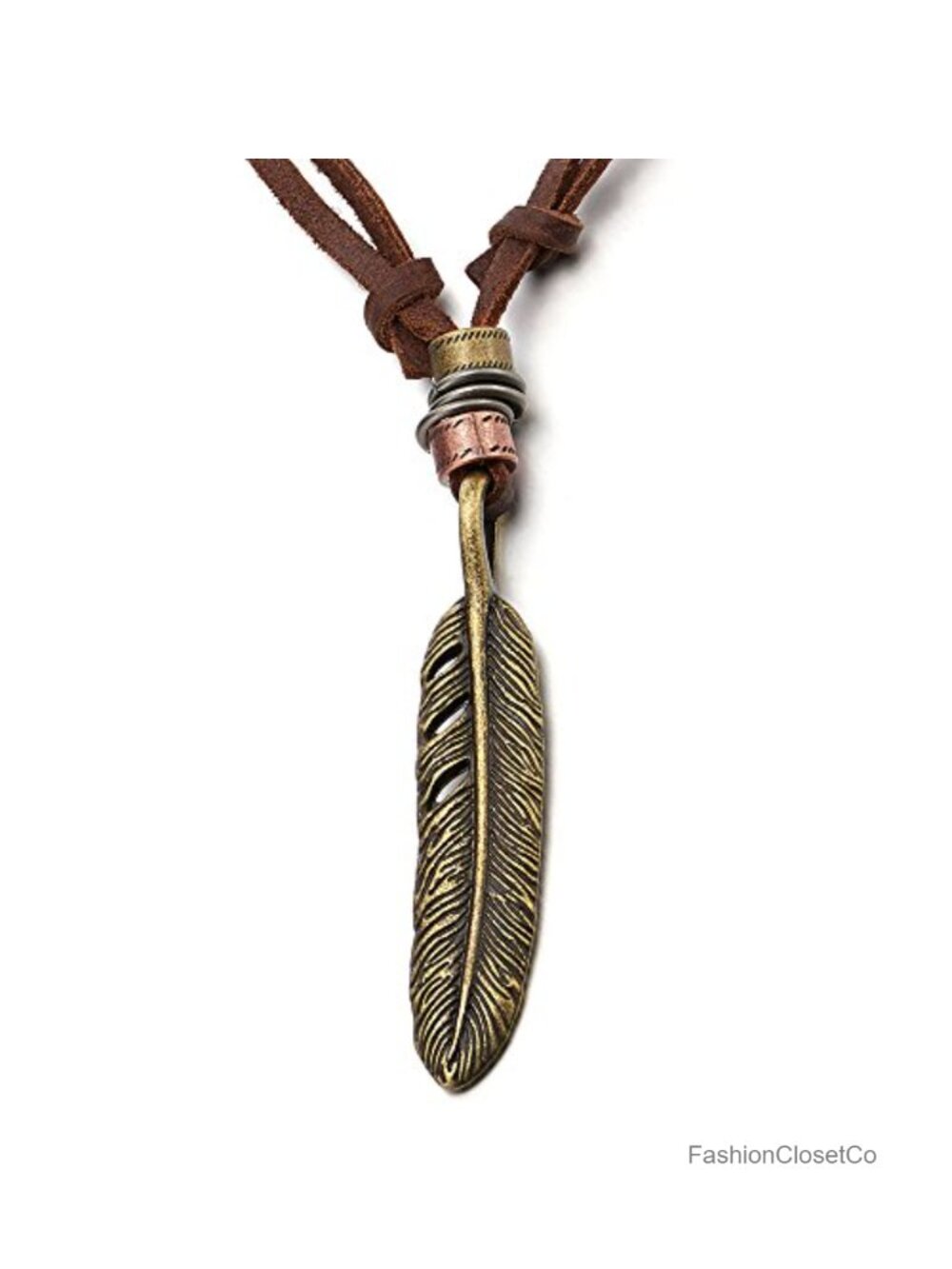 Retro Feather Pendant Necklace with Adjustable Leather Cord Unisex